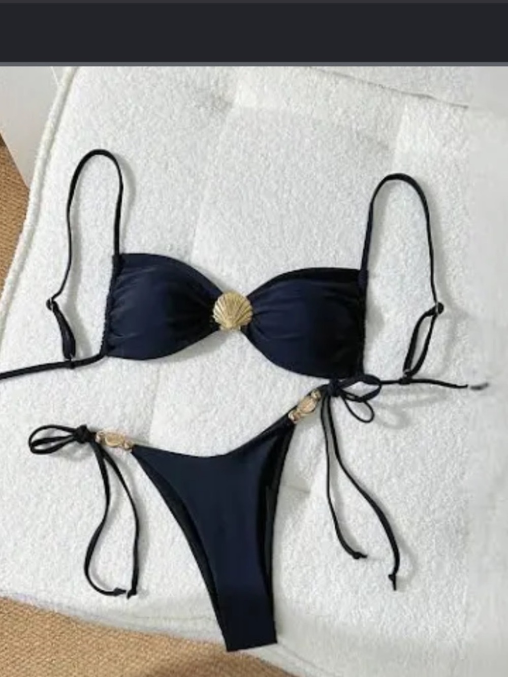 SHEIN Black Bikini w/ Gold Shell Accents Size Small MINIMALIST CLASSIC